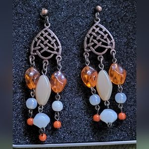 Multi-colored Stones Pierced Drop Earrings